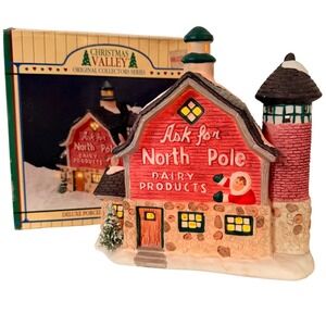 Vintage 1993 Christmas Valley North Pole Dairy Products Lighted Porcelain Barn